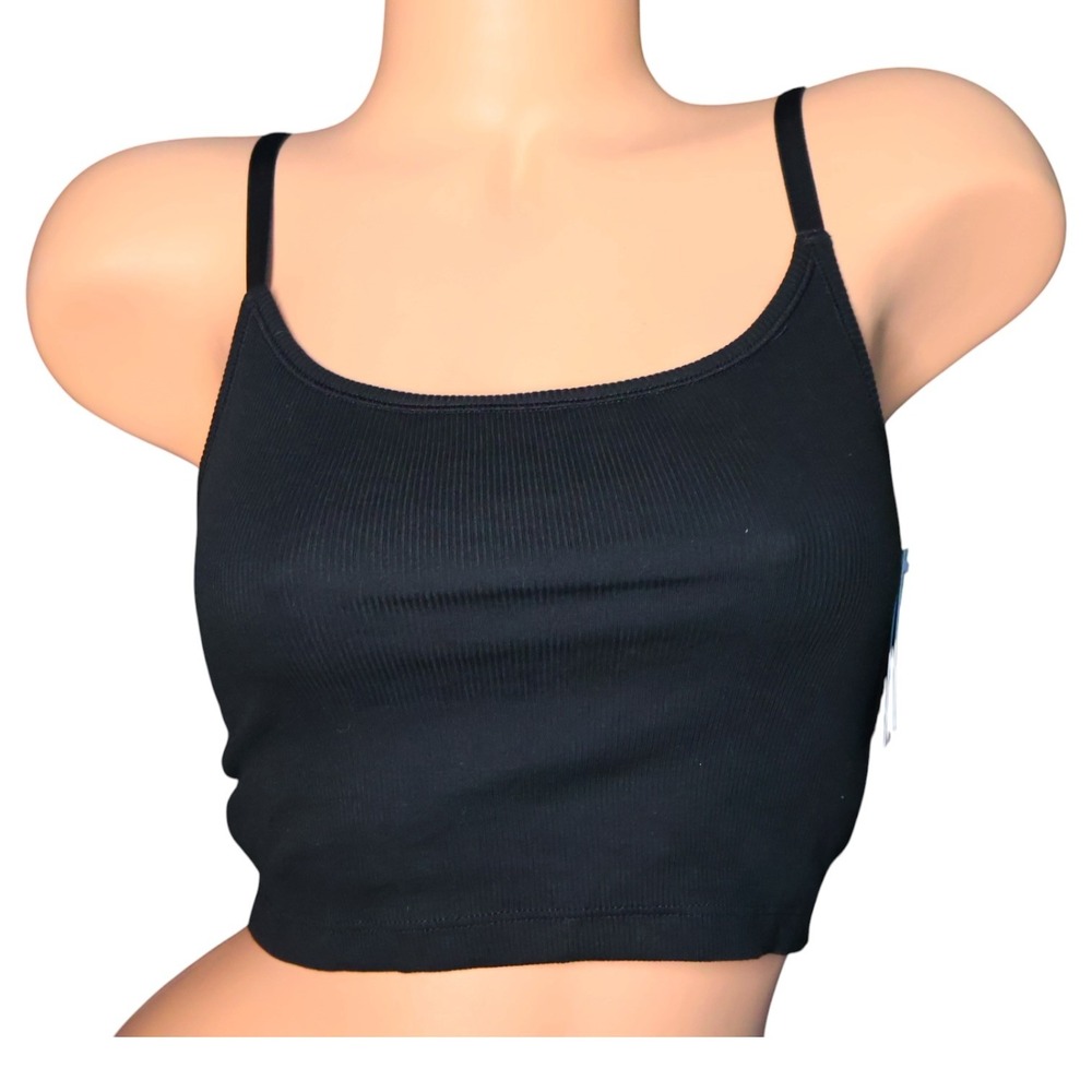 GapBody Cotton Rib Crop Cami Black Small Shelf Bra Ribbed Tank Top NWT